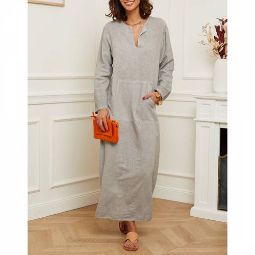 Grey Tunic Linen Maxi Dress - LE MONDE DU LIN - Modalova