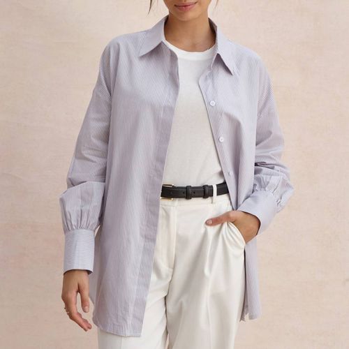 Blue Tila Stripe Oversized Cotton Shirt - Charli - Modalova