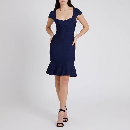 Navy Flared Hem Bandage Dress - Herve Leger - Modalova