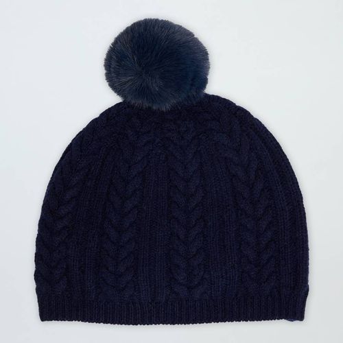 Navy Cable Cashmere Pom Pom Hat - Laycuna London - Modalova