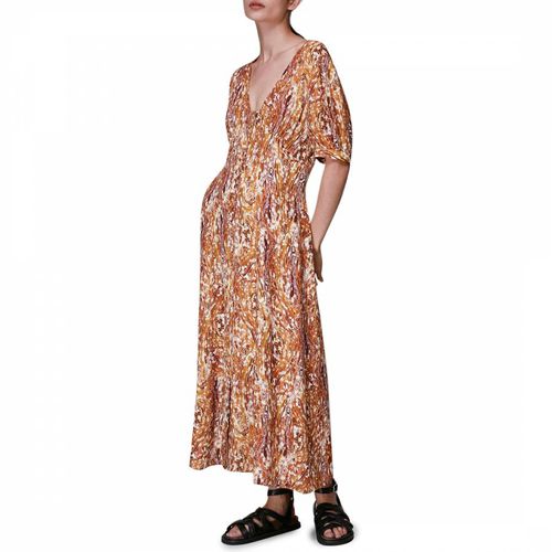 Brown Marble Print Silk Midi Dress - WHISTLES - Modalova