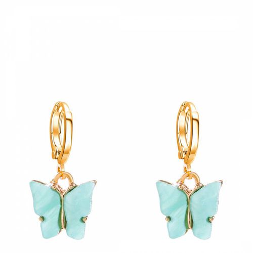 K Gold Aqua Carved Butterfly Drop Earrings - Liv Oliver - Modalova