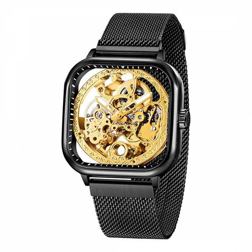 Cushion Shape & Gold Skeleton Mesh Bracelet Watch - Stephen Oliver - Modalova