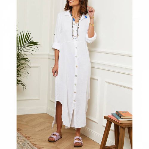 White Button Through Linen Dress - LE MONDE DU LIN - Modalova
