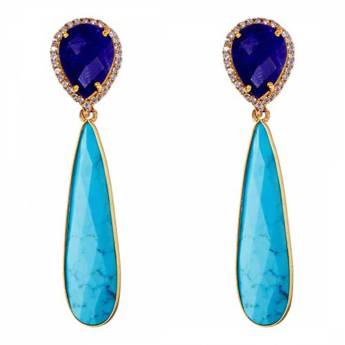 K Gold Sapphire & Turquoise Earrings - Liv Oliver - Modalova