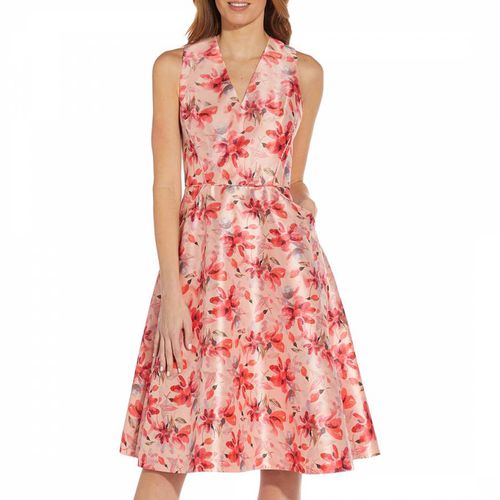 Pink Floral Fit And Flare Dress - Adrianna Papell - Modalova
