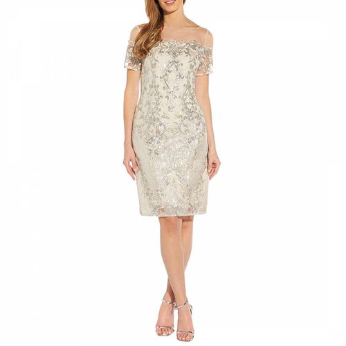 Ivory/Silver Sequin Embroidered Dress - Adrianna Papell - Modalova