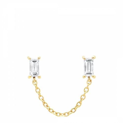 Gold Plated Double Stud Chain Diamante Swarovski Crystal Earrings - Ma Petite Amie - Modalova