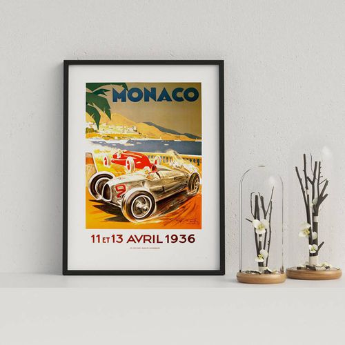 Retro Motor Racing Monaco GP 1936 Framed Print - Formula One - Modalova