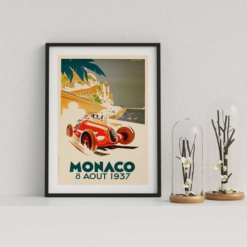 Retro Motor Racing Monaco GP 1937 Framed Print - Formula One - Modalova