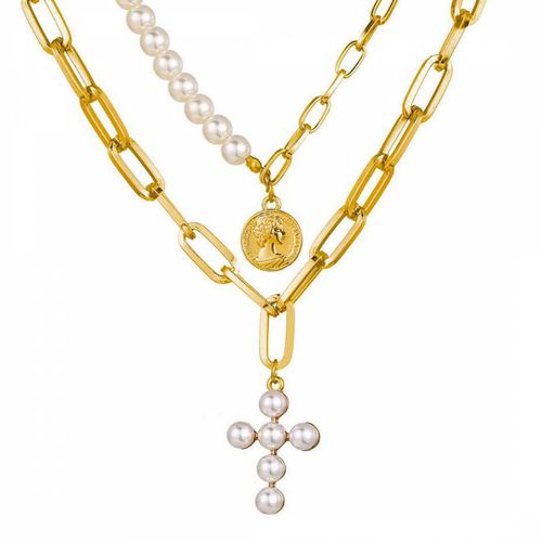 K Gold Layer Cross Pearl Necklace - Liv Oliver - Modalova