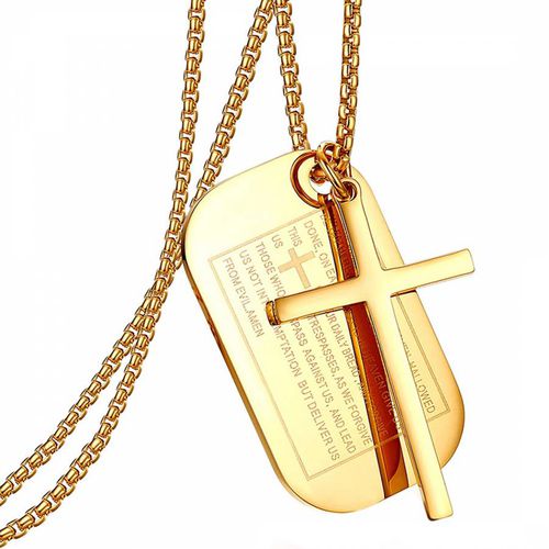 K Gold Cross & Tag Necklace - Stephen Oliver - Modalova