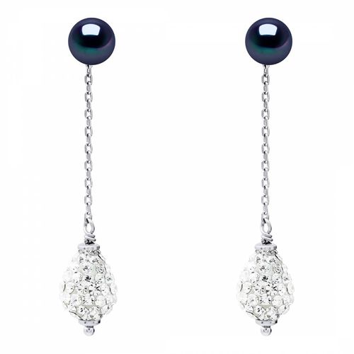 Silver/ Tahiti Real Cultured Freshwater Pearl Crystal Ball Earrings - Mitzuko - Modalova