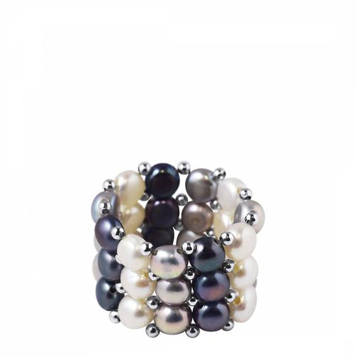 Silver/Multicolour Handmade Real Freshwater Pearl Ring - Mitzuko - Modalova