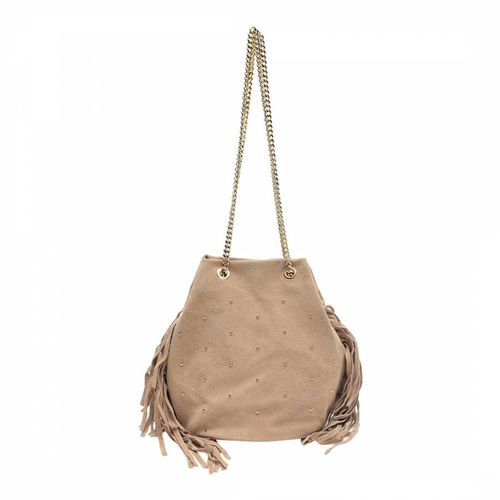 Beige Leather Suede Chain Handle Shoulder Bag - Carla Ferreri - Modalova