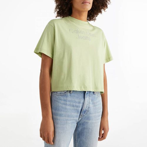 Green Embroidered Logo Cotton T-Shirt - Calvin Klein - Modalova