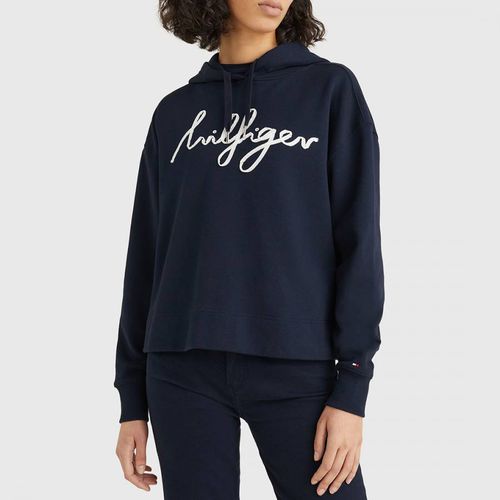 Navy Relaxed Fit Script Logo Hoodie - Tommy Hilfiger - Modalova