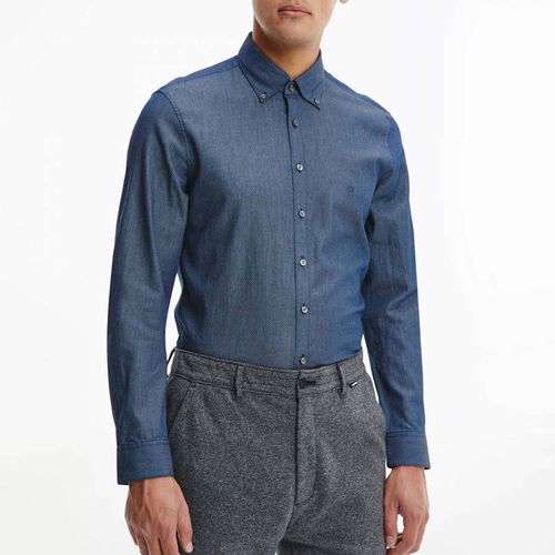 Washed Blue Slim Fit Cotton Shirt - Calvin Klein - Modalova