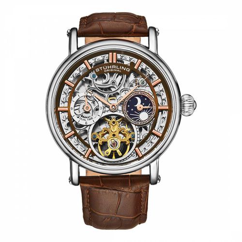 Men's Silver/Brown Leather Watch - Stuhrling - Modalova