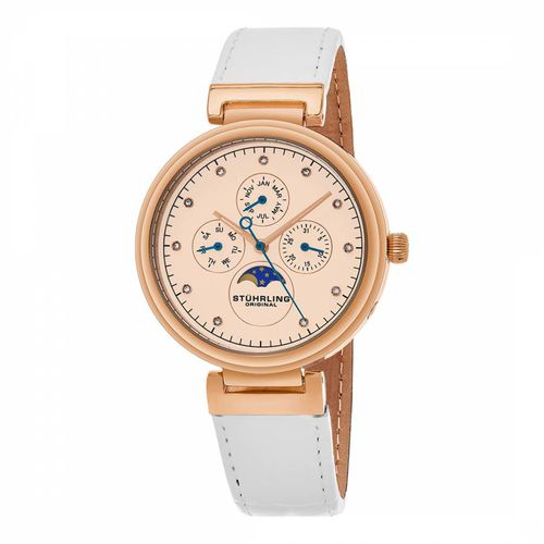 Women's White/Rose Gold/Peach Leather Watch - Stuhrling - Modalova