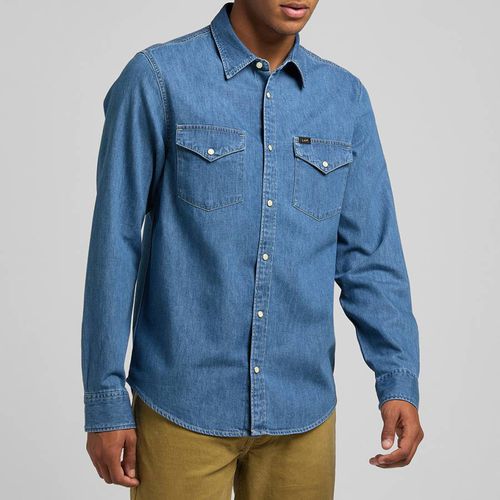 Washed Blue Collard Cotton Shirt - Lee Jeans - Modalova