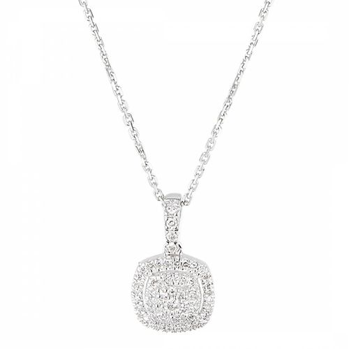 Silver Diamond Embellished Curved Square Pendant Necklace - Artisan Joaillier - Modalova