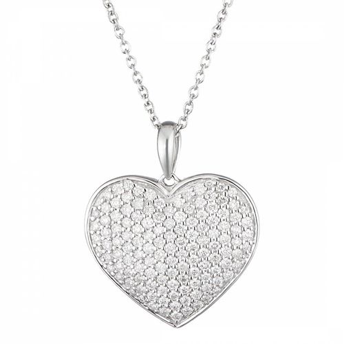 Silver Diamond Embellished Large Love Heart Pendant Necklace - Artisan Joaillier - Modalova