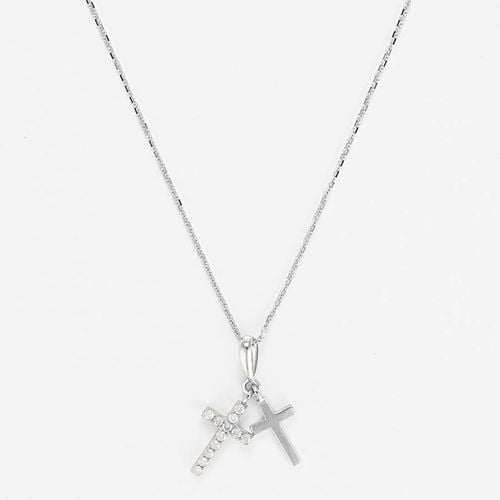 Diamond Embellished Two Cross Pendant Necklace - Artisan Joaillier - Modalova