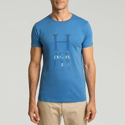 Blue Stacked Logo Cotton T-Shirt - Hackett London - Modalova