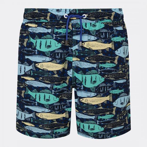 Navy Fish Print Swim Shorts - Hackett London - Modalova