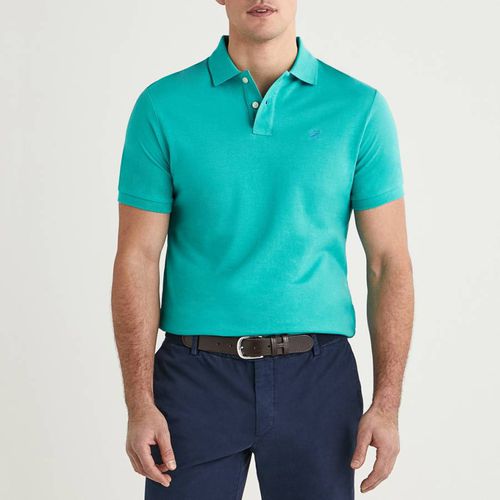 Turquoise Short Sleeve Cotton Polo Shirt - Hackett London - Modalova