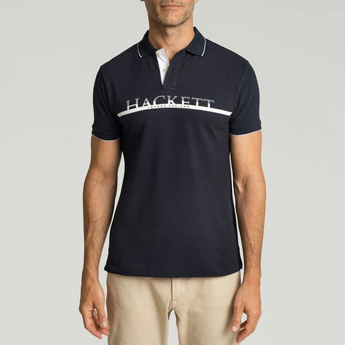 Navy Strip Logo Cotton Polo Shirt - Hackett London - Modalova