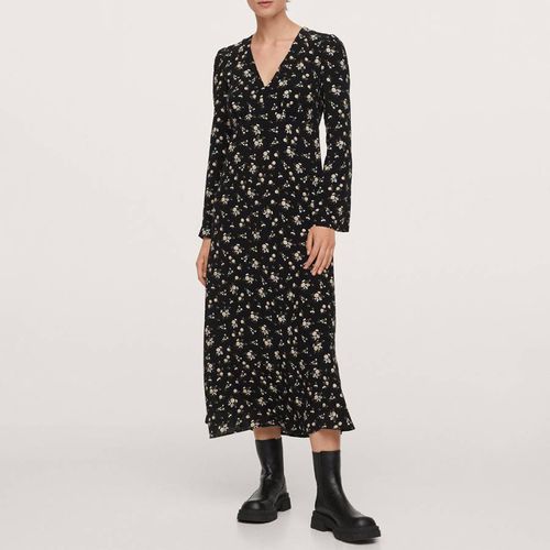Black Flower Print Dress - Mango - Modalova