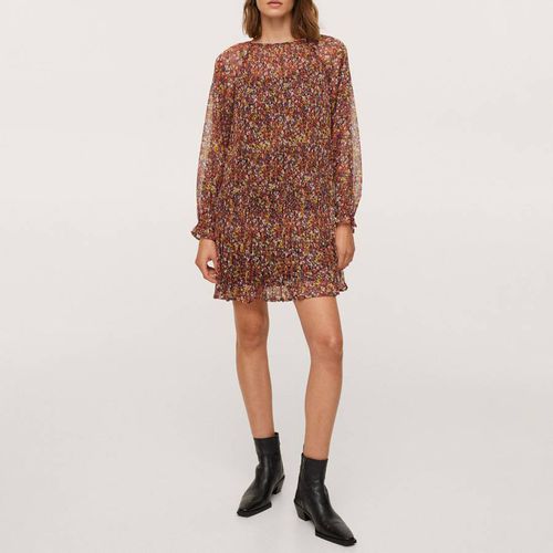 Brown Floral Mini Dress With Ruffles - Mango - Modalova