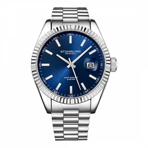 Men's Silver Quartz Blue Dial Watch - Stuhrling - Modalova