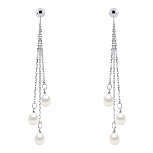 Silver/White 3 Real Cultured Freshwater Pearl Hanging Earrings - Atelier Pearls - Modalova