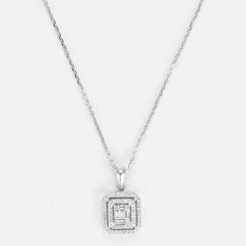 Square Diamond Embellished Pendant Necklace - MUSE - Modalova
