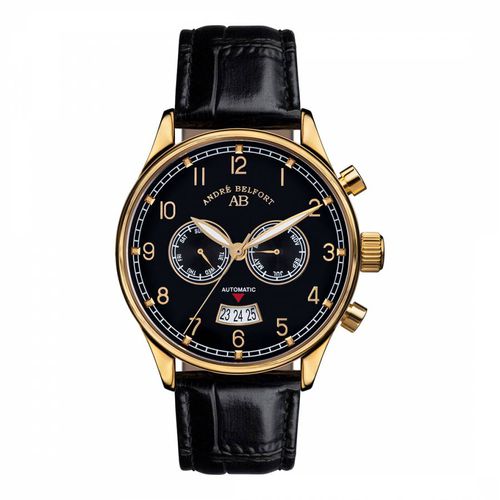 Men's Black Leather Round Automatic Watch 43mm - Andre Belfort - Modalova