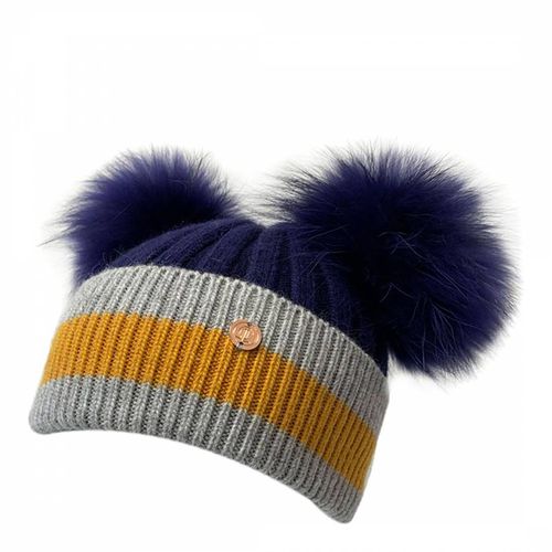 Adult /Grey Stripes Cashmere Blend Double Pom Pom Beanie Hat - Look Like Cool - Modalova