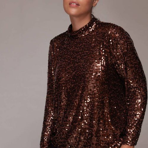 Chocolate High Neck Sequin Top - WHISTLES - Modalova