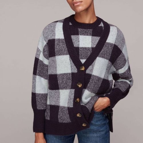 Blue Checked Wool Blend Cardigan - WHISTLES - Modalova