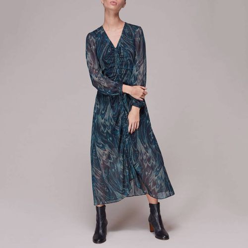 Blue Wave Print Ruched Dress - WHISTLES - Modalova