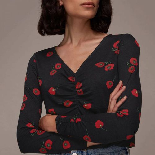 Black Poppy Print Ruched Top - WHISTLES - Modalova