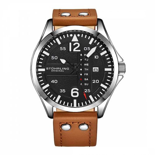 Men's Original Aviator Black/Leather Watch 41mm - Stuhrling - Modalova