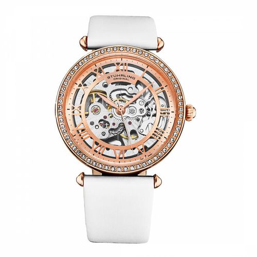 Women's White/Rose Automatic Skeleton Watch 34mm - Stuhrling - Modalova