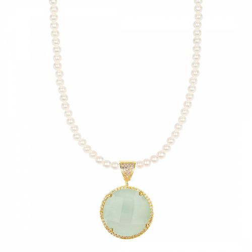 K Sea Green Chalcedony & Pearl Embelished Necklace - Chloe Collection by Liv Oliver - Modalova