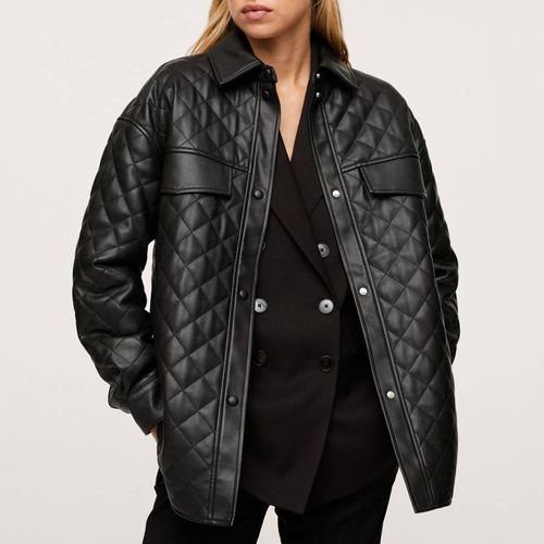 Black Faux Leather Jacket - Mango - Modalova