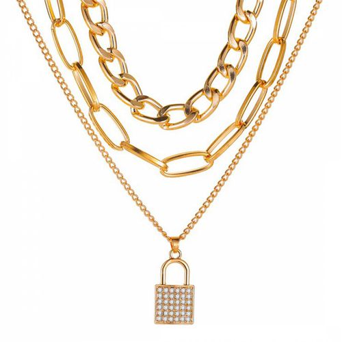 K Multi Layer Embelished Lock Necklace - Chloe Collection by Liv Oliver - Modalova