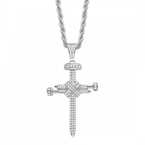 Silver Cross Embellished Necklace - Stephen Oliver - Modalova