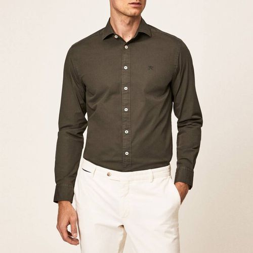 Brown Garment Dyed Poplin Cotton Shirt - Hackett London - Modalova